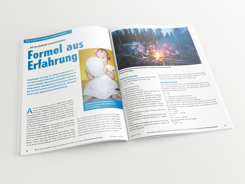 Broschüre mit aufgeschlagenem Artikel „Allgemeine Gasgleichung“